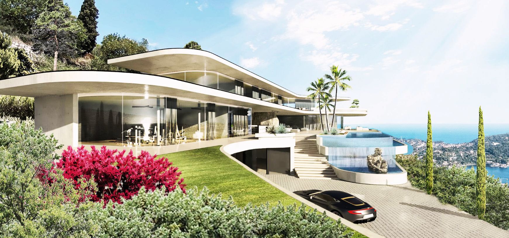 Vue aérienne d'une villa en surplomb